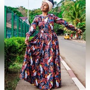 Floral Long Sleeve Maxi Dress in Multicolor
